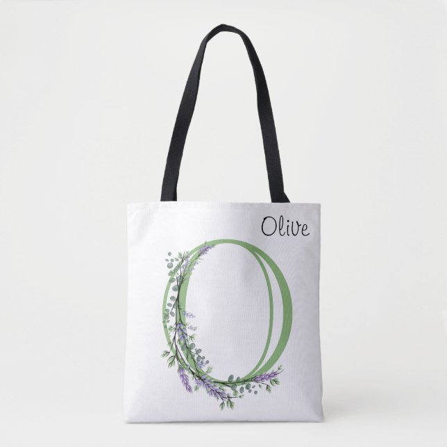 Bolsa Tote Letra alfabética elegante O Lavanda Eucalyptus (Frente)