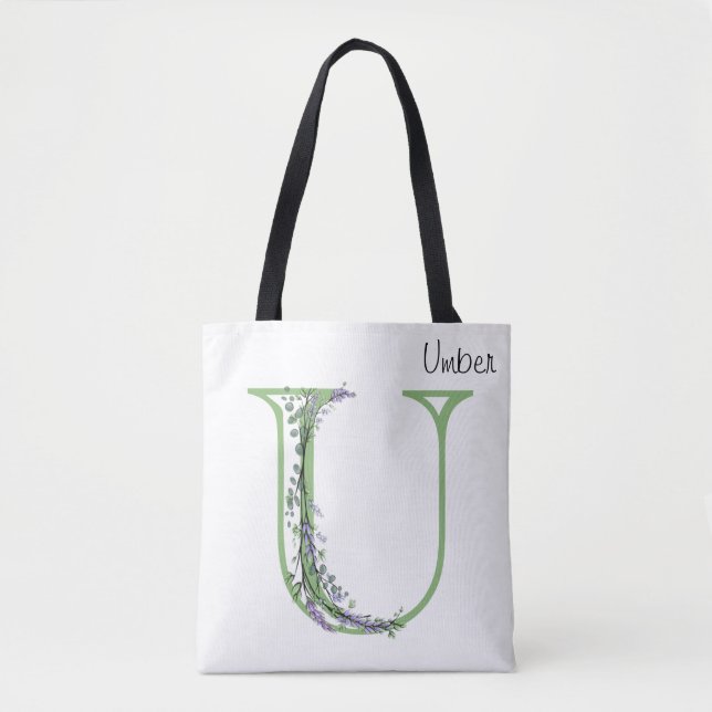 Bolsa Tote Letra alfabética elegante U Lavanda Eucalyptus (Frente)