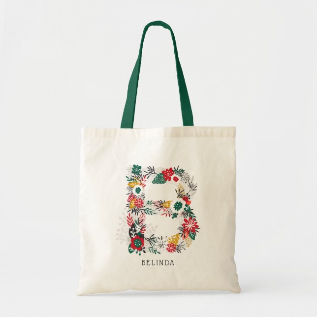 Bolsa Tote Letra B | Letra oral branca monograma I (Frente)