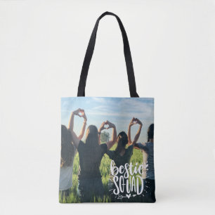 Bolsa Tote Letra Bestie Squad Personalizada de Foto BFF