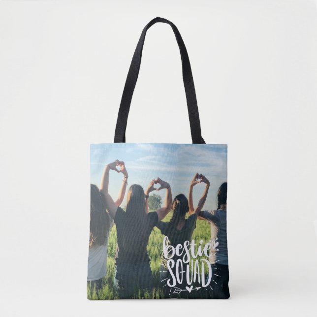Bolsa Tote Letra Bestie Squad Personalizada de Foto BFF (Frente)