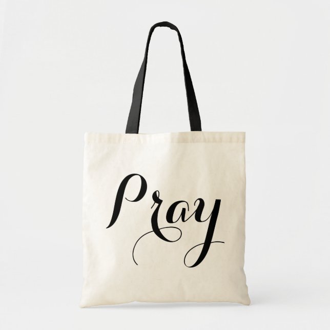 Bolsa Tote Letra bonito do script PRAY | (Frente)