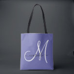 Bolsa Tote Letra branca escura monograma - nome do script Per<br><div class="desc">Um nome de script inicial de monograma preto e branco na moda moderno em uma bandeja de serviço de fundo de periwinkle de tendência. Moderno e elegante.</div>