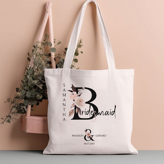 Bolsa Tote Letra Bridesmaid Flor Boho Casamento Floral (Bridal party gift to personalize for your bridesmaid)