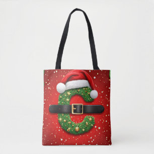 Bolsa Tote Letra C de Natal com decoração de grinalda de Nata