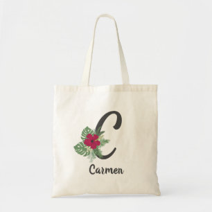 Bolsa Tote Letra "C" do buquê tropical floral