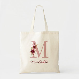 Bolsa Tote Letra Cinzenta Rosa Brilhante M Floral