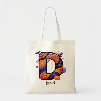 Bolsa Tote Letra D de Monograma de Halloween Personalizada Fa