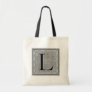 Bolsa Tote Letra de bloco "L" inicial de Woodblock do Woodcut