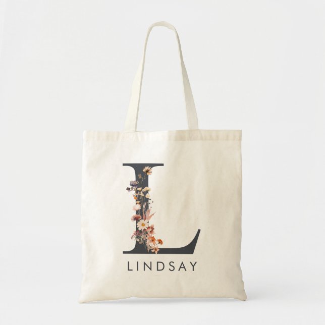 Bolsa Tote Letra de Dama de Honra Floral L (Frente)