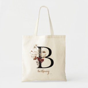 Bolsa Tote Letra de Monograma Personalizado Moderno Floral "B