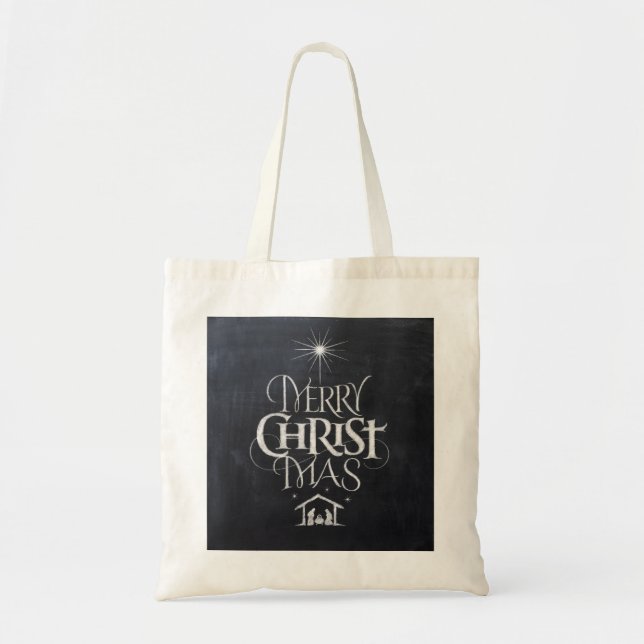 Bolsa Tote Letra de Quadro de Natal Christian Merry (Frente)