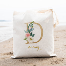 Bolsa Tote Letra Dourada D e Floral Blush Personalizado