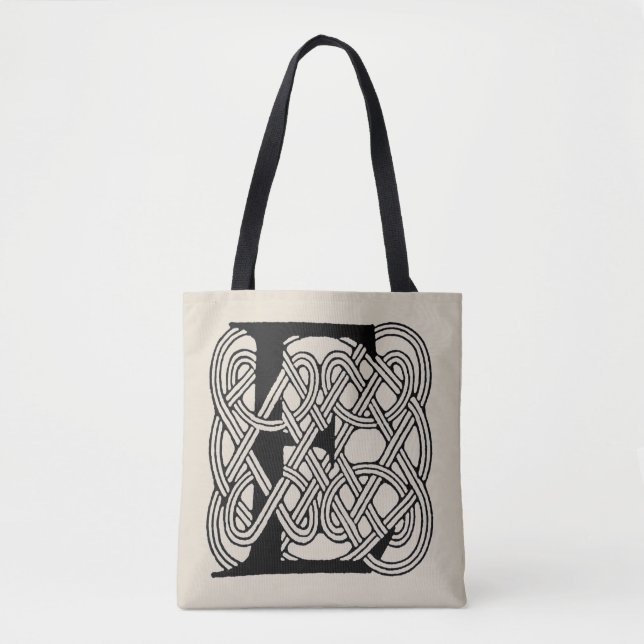 Bolsa Tote Letra E Celtic Knot Vintage Monograma (Frente)