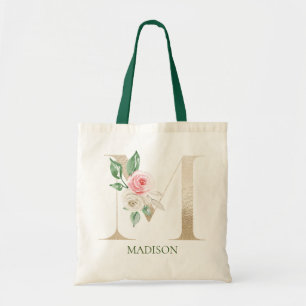 Bolsa Tote Letra floral cor-de-água rosa M Monograma Token Ba
