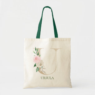 Bolsa Tote Letra floral cor-de-água rosa U Monograma Token Ba