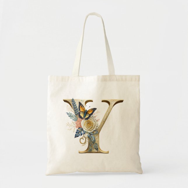 Bolsa Tote Letra floral elegante boêmia Y (Frente)