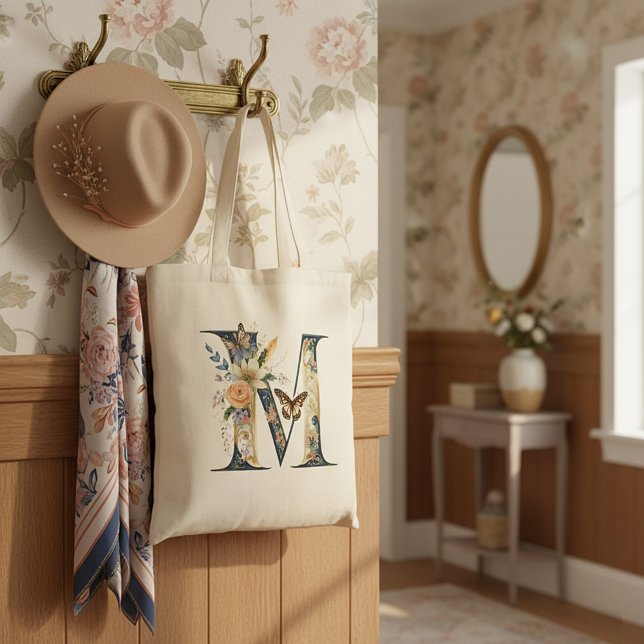 Bolsa Tote Letra floral elegante bohemiana M (Criador carregado)