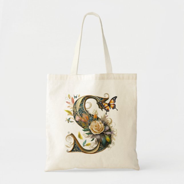 Bolsa Tote Letra floral elegante bohemiana S (Frente)