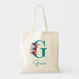 Bolsa Tote Letra Floral G Script Monograma Cor-de-rosa