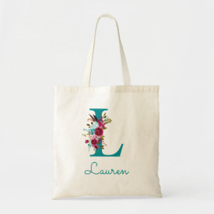 Bolsa Tote Letra Floral L Script Monograma Cor-de-rosa