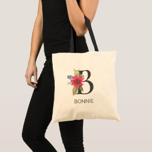 Bolsa Tote Letra Floral Moderna Monograma B Editável