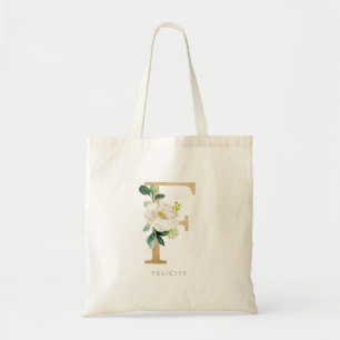 Bolsa Tote Letra Floral Peônia F Monograma Dama de Honra Dour