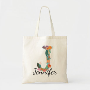 Bolsa Tote Letra Floral Personalizada J Monograma Botânico