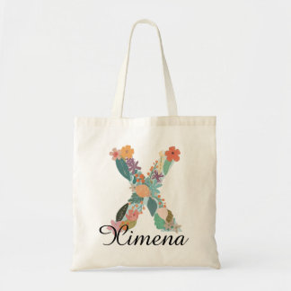 Bolsa Tote Letra Floral Personalizada X Monograma de Nome Per