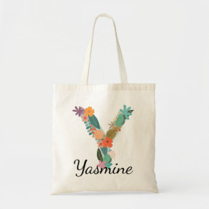 Bolsa Tote Letra Floral Personalizada Y Nome Personalizado Ca