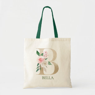Bolsa Tote Letra floral rosa aquarela B Monograma Toa Bag