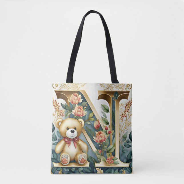 Bolsa Tote Letra FLoral Teddy Bear N (Frente)
