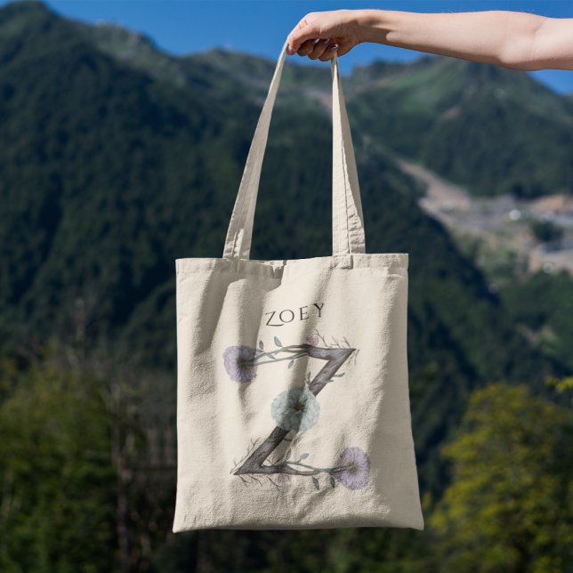 Bolsa Tote Letra Floral Zinnia Personalizada – Presente Perso (Criador carregado)