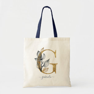 Bolsa Tote Letra "G" Monograma Moderno Folha de Ouro Azul Mar