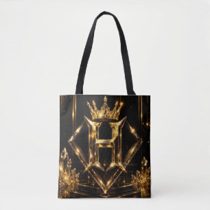 Bolsa Tote Letra H Dourada de Luxo Coroa Diamante Monograma