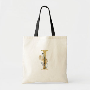 Bolsa Tote *~* Letra I Monograma Dourado Folhas Pretas Inicia
