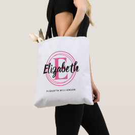 Bolsa Tote Letra Inicial de Monograma Cor-de-Rosa Tendência
