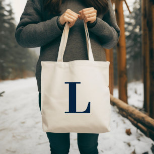 Bolsa Tote Letra Inicial Monograma Azul-Marinho Moderno Ele