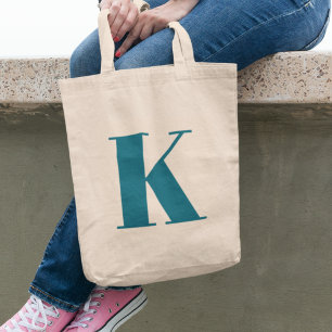 Bolsa Tote Letra Inicial   Monograma Azul Turquesa Moderno El