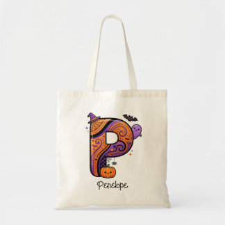 Bolsa Tote Letra Inicial P de Monograma de Halloween Personal