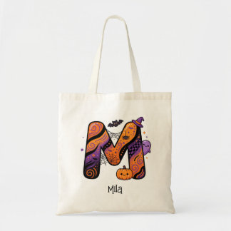 Bolsa Tote Letra Inicial Personalizada de Halloween Monograma