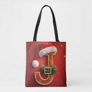 Bolsa Tote Letra J de Natal Monograma de Natal 🎅