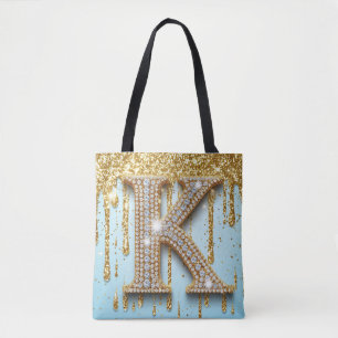 Bolsa Tote Letra K de Diamante de Luxo em Fundo de Brilho Dou