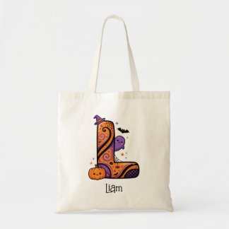 Bolsa Tote Letra L de Monograma de Halloween Personalizada Mo