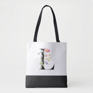 Bolsa Tote Letra L Personalizada Monograma de Flor Selvagem
