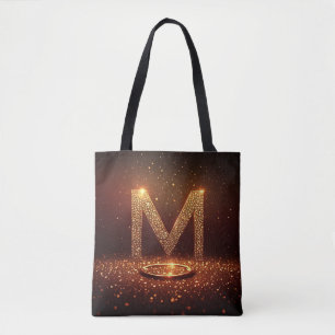 Bolsa Tote Letra M em Brilho Dourado Presente de Monograma