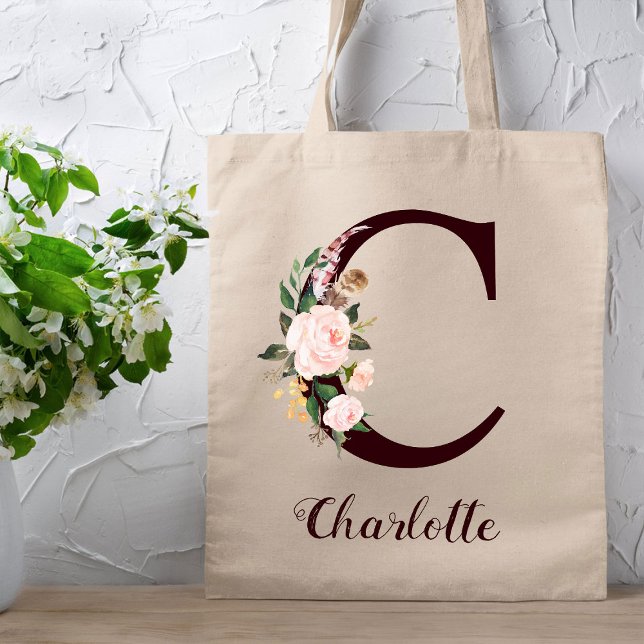 Bolsa Tote Letra Mínima C Blush Floral Personalizado Gift (Criador carregado)