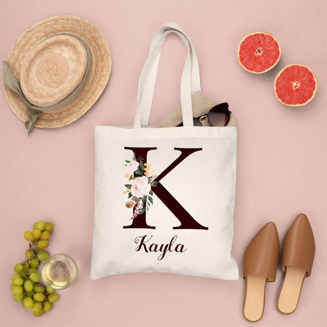 Bolsa Tote Letra Mínima K Espelho Presente Personalizado Flor (Criador carregado)