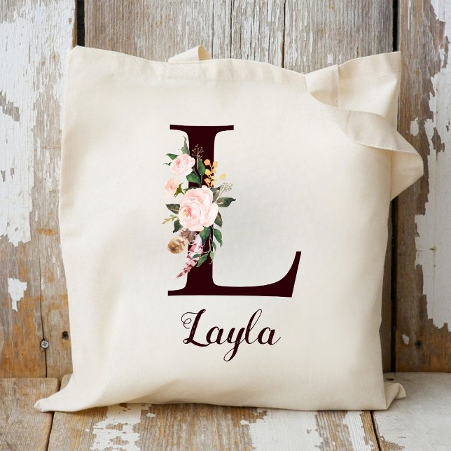 Bolsa Tote Letra Mínima L Blush Floral Personalizado Gift (Criador carregado)