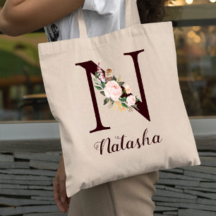 Bolsa Tote Letra Mínima N Borrão Presente Personalizado Flora